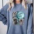 Raccoon Shirt 3 Racoons Howling At Moon Weird Cursed Comfort Colors Sweatshirt Blue Jean