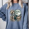 Raccoon Sweatshirt | Unique Howling at Moon Design | Casual Wear Blue Jean