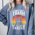 Save The Trash Pandas Sweatshirt - Vintage Retro Raccoon Design Blue Jean