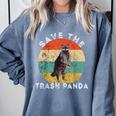 Save The Trash Panda Raccoon Animal Retro Vintage Sunset Comfort Colors Sweatshirt Blue Jean