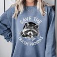 Save The Trash Pandas Raccoon Animal Lover Comfort Colors Sweatshirt Blue Jean