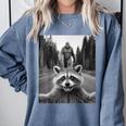 Scared Raccoon Selfie With Sasquatch Bigfoot Raccoon Comfort Colors Sweatshirt Blue Jean