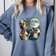 Three Possum Moon Sweatshirt - Cozy Comfort Colors Meme Top Blue Jean