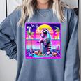 Vaporwave Raccoon Retrowave Synthwave Raccoon Meme Comfort Colors Sweatshirt Blue Jean