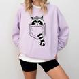 Raccoon Cartoon Crew Neck Sweatshirt - Casual Modern Short Sleeve Fit Orchid