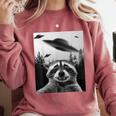 Alien UFO Raccoon Sweatshirt - Cozy Comfort for Space Adventurers Crimson