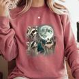 Raccoon Sweatshirt | Unique Howling at Moon Design | Casual Wear Crimson