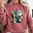 Three Possum Moon Sweatshirt - Cozy Comfort Colors Meme Top Crimson