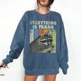 Everything Is Trash Retro Sweatshirt - Raccoon Lover Camping Denim