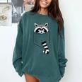 Raccoon Cartoon Crew Neck Sweatshirt - Casual Modern Short Sleeve Fit Blue Spruce