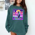 Vaporwave Raccoon Retrowave Synthwave Raccoon Meme Comfort Colors Sweatshirt Blue Spruce