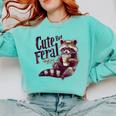 Raccoon Coffee Lover Sweatshirt - Cute But Feral Vintage Design Chalky Mint