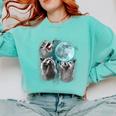 Raccoon Shirt 3 Racoons Howling At Moon Weird Cursed Comfort Colors Sweatshirt Chalky Mint