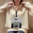 Alien UFO Raccoon Graphic Half Zip Oversized Sweatshirt | Unisex Sand