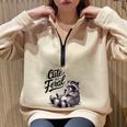 Cute Feral Panda Raccoon Costume | Oversized Half-Zip Unisex Sweatshirt Sand