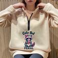 Cute Raccoon Summer Sweatshirt | Half Zip Oversized for Women Sand