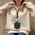 Pocket Raccoon Shirt Cute Raccoon In Pocket Half Zip Oversized Sweatshirt Sand