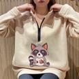Raccoon Raccoon With Cookie -Adults Small Half Zip Oversized Sweatshirt Sand