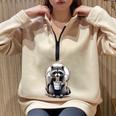 Raccoon Noodle Cup Sweatshirt - Unisex Half Zip Oversized Design Sand