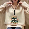 Raccoon Retro Half-Zip Sweatshirt - Live Fast Eat Trash Style Sand
