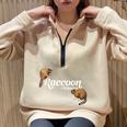 Raccoon Whisperer Oversized Sweatshirt - Cute Half Zip for Animal Lovers Sand
