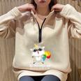Racoonicorn Sweatshirt | Whimsical Unisex Half Zip | Oversized Comfort Sand