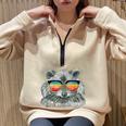 Retro Raccoon Sunglasses Sweatshirt | Oversized Animal Lover Half Zip Sand