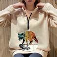Retro Trashpanda On The Half Moon Vintage Raccoon Half Zip Oversized Sweatshirt Sand