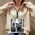 Sasquatch Bigfoot & Scared Raccoon Half Zip Oversized Sweatshirt Sand