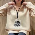 Save the Trash Pandas Raccoon Sweatshirt - Oversized Animal Lover Half Zip Sand