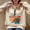 Street Cat Lovers Sweatshirt - Funny Raccoon Design | Oversized Half Zip Sand