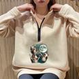 Three Possum Moon 3 Opossum Weird Cursed Meme Half Zip Oversized Sweatshirt Sand