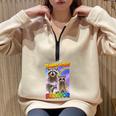 Tummy Ache Survivor Raccoon Half Zip Oversized Sweatshirt - Small & Cozy Sand