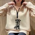 Western Raccoon Cowboy Unisex Oversized Half Zip Sweatshirt Sand