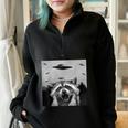 Alien UFO Raccoon Graphic Half Zip Oversized Sweatshirt | Unisex Black