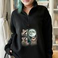 Raccoon 3 Racoons Howling At Moon Weird Cursed Half Zip Oversized Sweatshirt Black