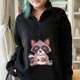 Raccoon Raccoon With Cookie -Adults Small Half Zip Oversized Sweatshirt Black