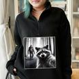 Sasquatch Bigfoot & Scared Raccoon Half Zip Oversized Sweatshirt Black
