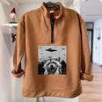 Alien UFO Raccoon Graphic Half Zip Oversized Sweatshirt | Unisex Brown