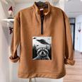 Alien UFO Raccoon Oversized Half Zip Sweatshirt | Fun & Cozy Brown