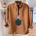 Pocket Raccoon Shirt Cute Raccoon In Pocket Half Zip Oversized Sweatshirt Brown