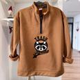 Raccoon Half-Zip Oversized Sweatshirt - Funny Animal Meme Theme Brown