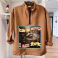 Raccoon Meme Half-Zip Sweatshirt - Oddly Specific, Life Is Soup Brown