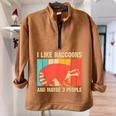 Raccoon For Men Women Raccoon Lover Introvert Half Zip Oversized Sweatshirt Brown