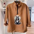 Raccoon Noodle Cup Sweatshirt - Unisex Half Zip Oversized Design Brown