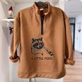 Raccoon Oversized Sweatshirt - Moon Theme Half-Zip Cozy Style Brown
