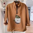 Raccoon Pocket Half Zip Sweatshirt | Oversized Animal Lover Cozy Wear Brown