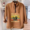 Retro Angry Raccoon Half Zip Oversized Sweatshirt | Fun Streetwear Brown