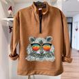 Retro Raccoon Sunglasses Sweatshirt | Oversized Animal Lover Half Zip Brown