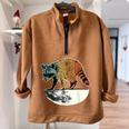 Retro Trashpanda On The Half Moon Vintage Raccoon Half Zip Oversized Sweatshirt Brown